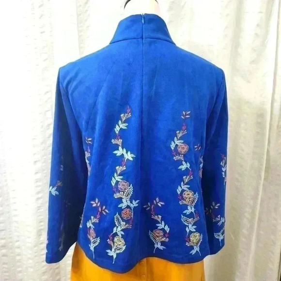 Zara Blue Faux Suede Floral Embroidered Blouse, Size Small Bohemian - Picture 3 of 7